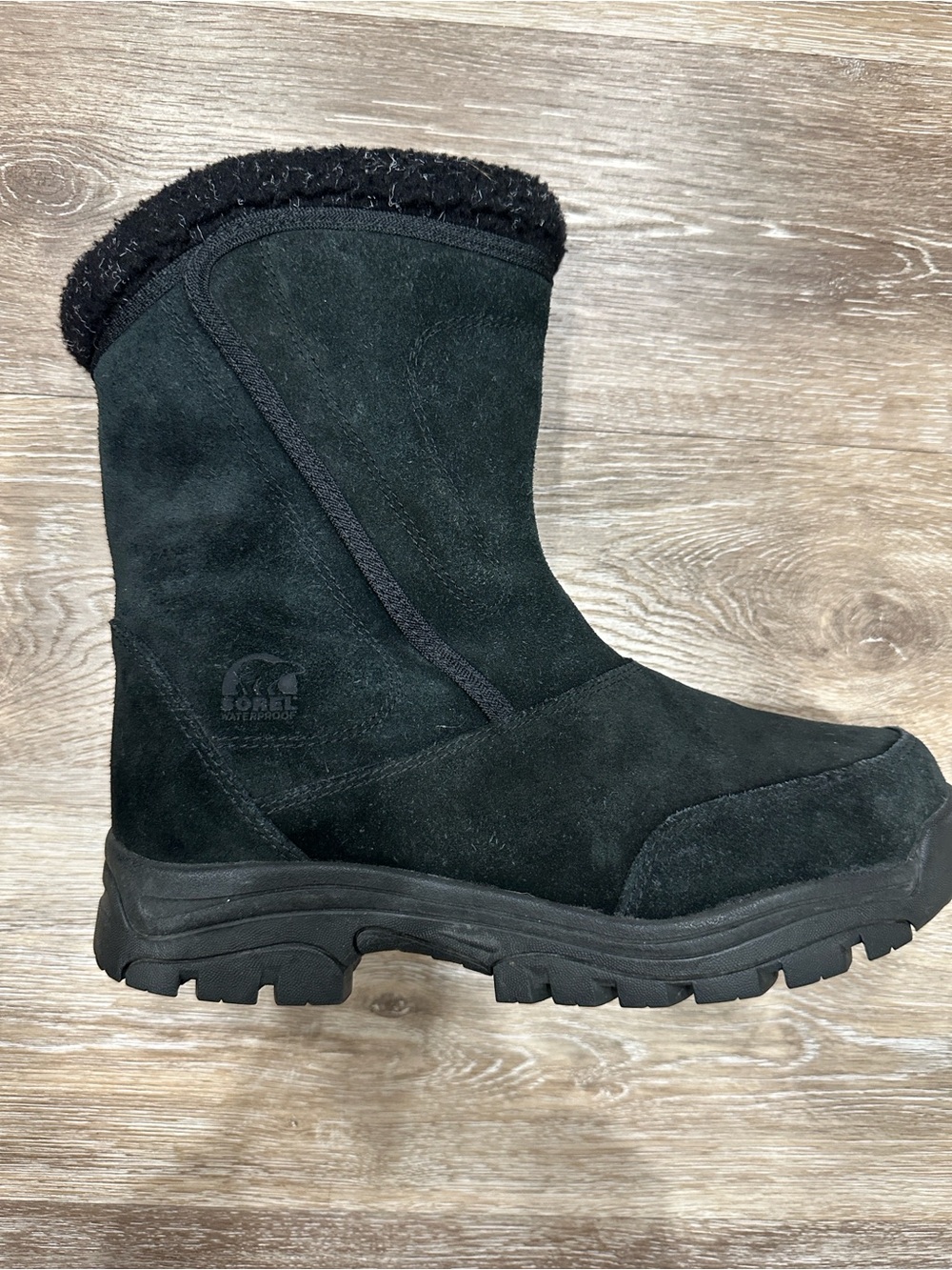 Sorel Black Faux-Fur Suede Cuffed Winter Boots